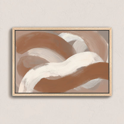 Abstract Current Canvas Print with taupe, ivory, and sienna brushstrokes in natural wood frame