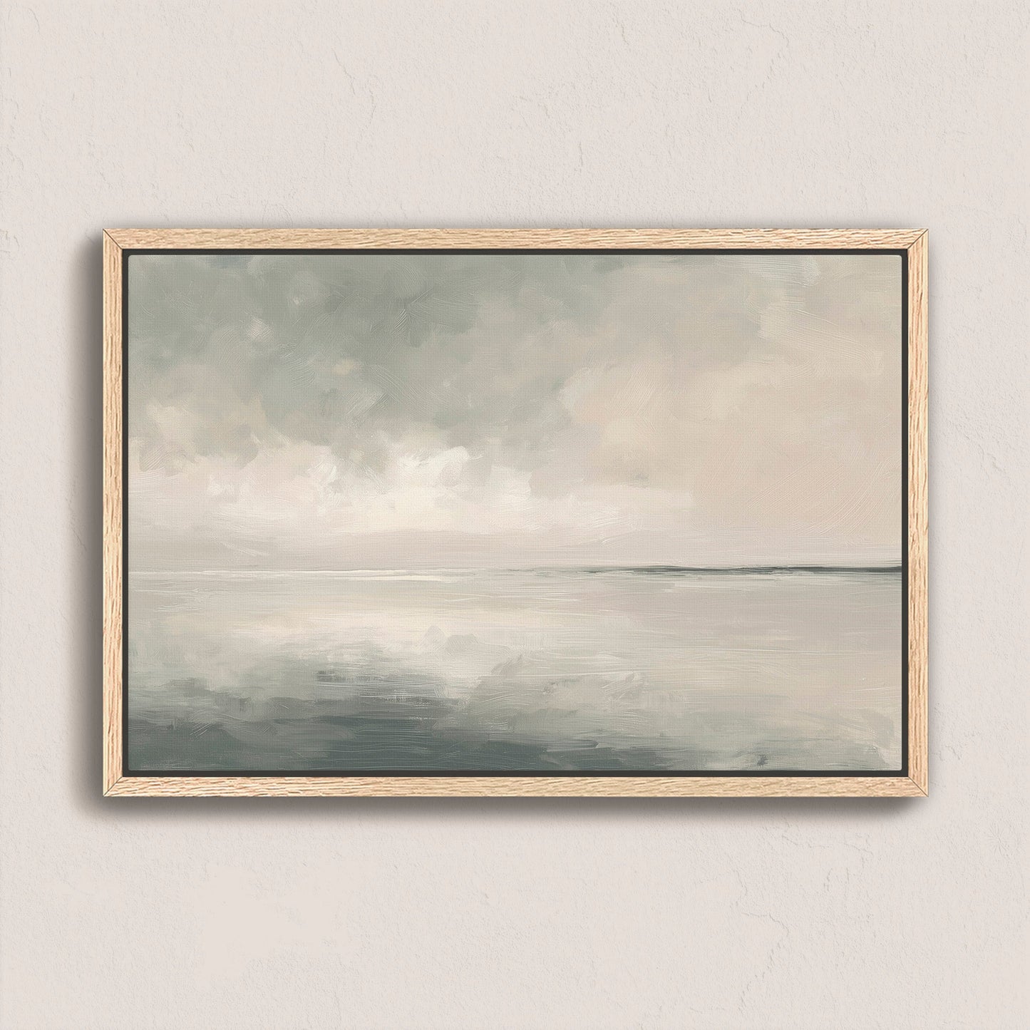 Aure Cavas Print serene sky and sea blending framed canvas art in neutral tones