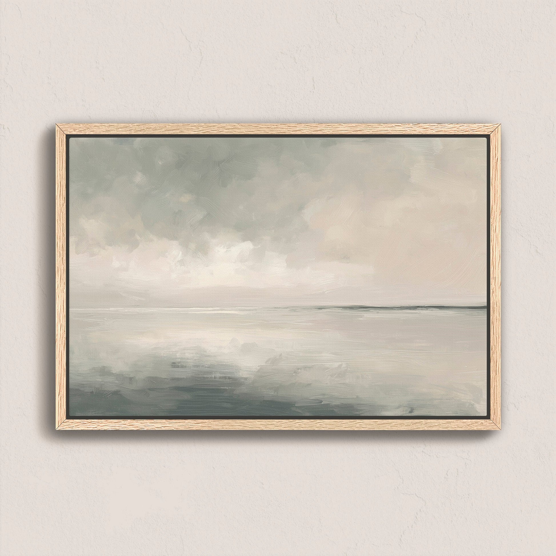 Aure Cavas Print serene sky and sea blending framed canvas art in neutral tones