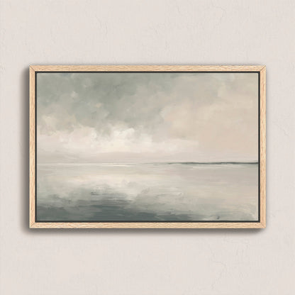 Aure Cavas Print serene sky and sea blending framed canvas art in neutral tones