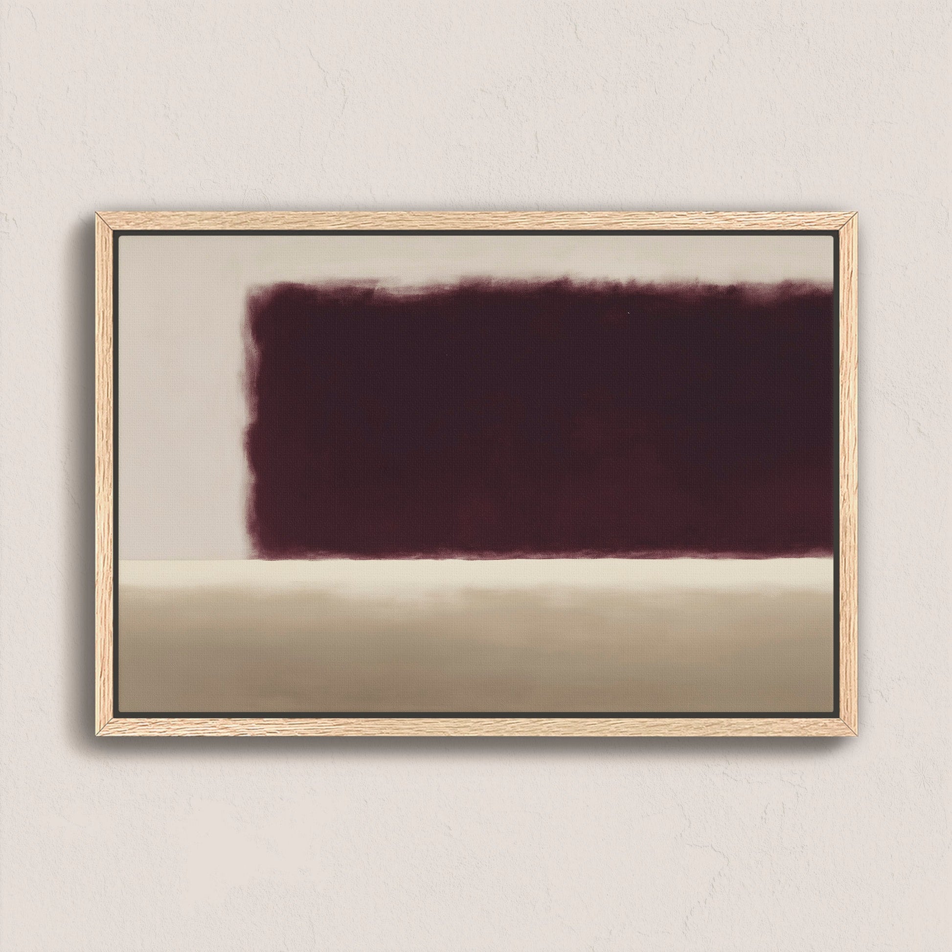Threshold Canvas Wall Art framed in light wood with deep burgundy and soft ivory abstract design