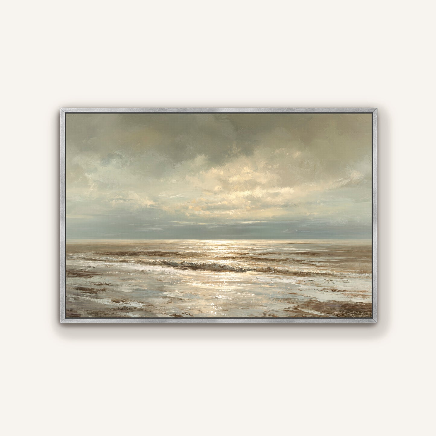 a serene ocean scene with a cloudy sky above, featuring a calm and peaceful atmosphere.