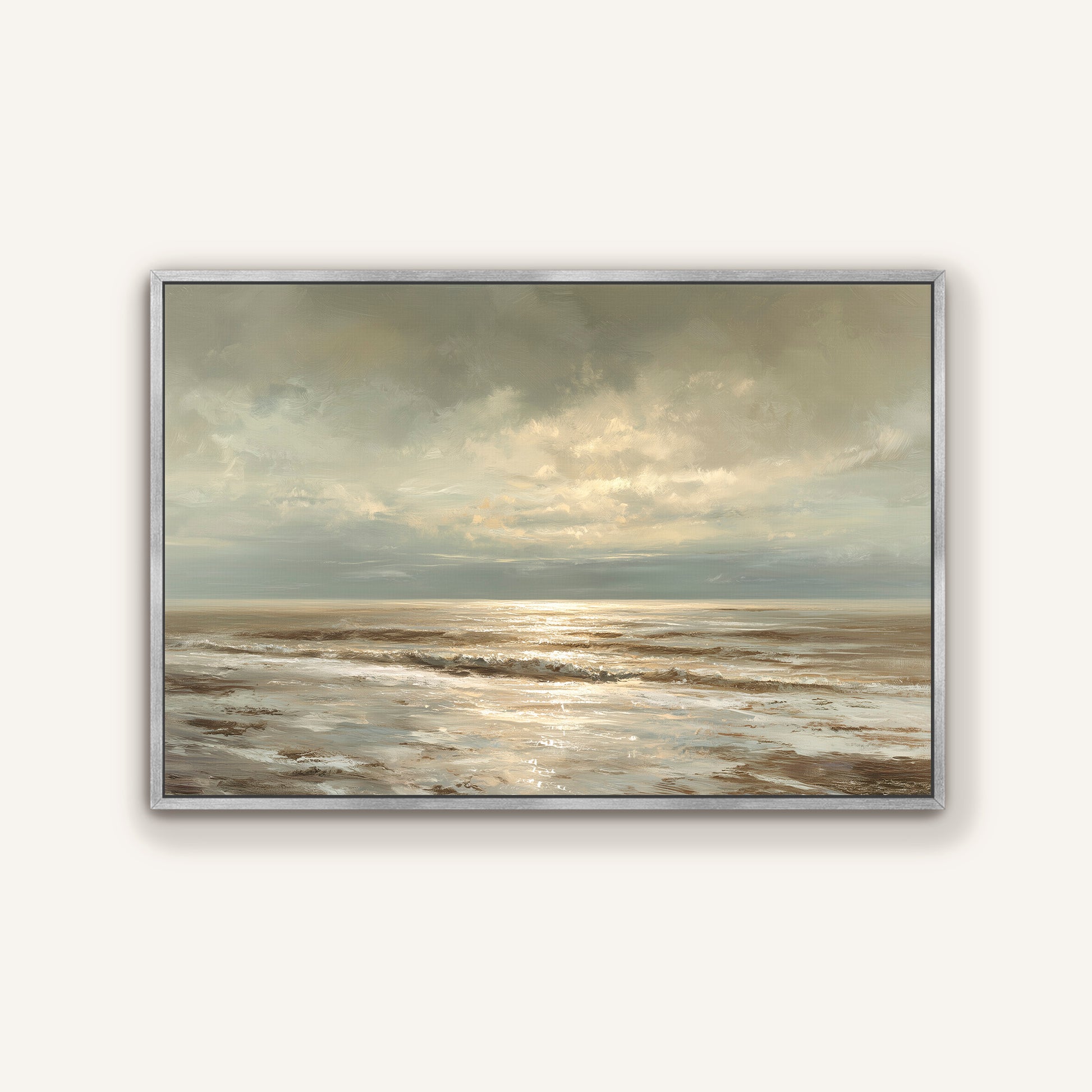 a serene ocean scene with a cloudy sky above, featuring a calm and peaceful atmosphere.