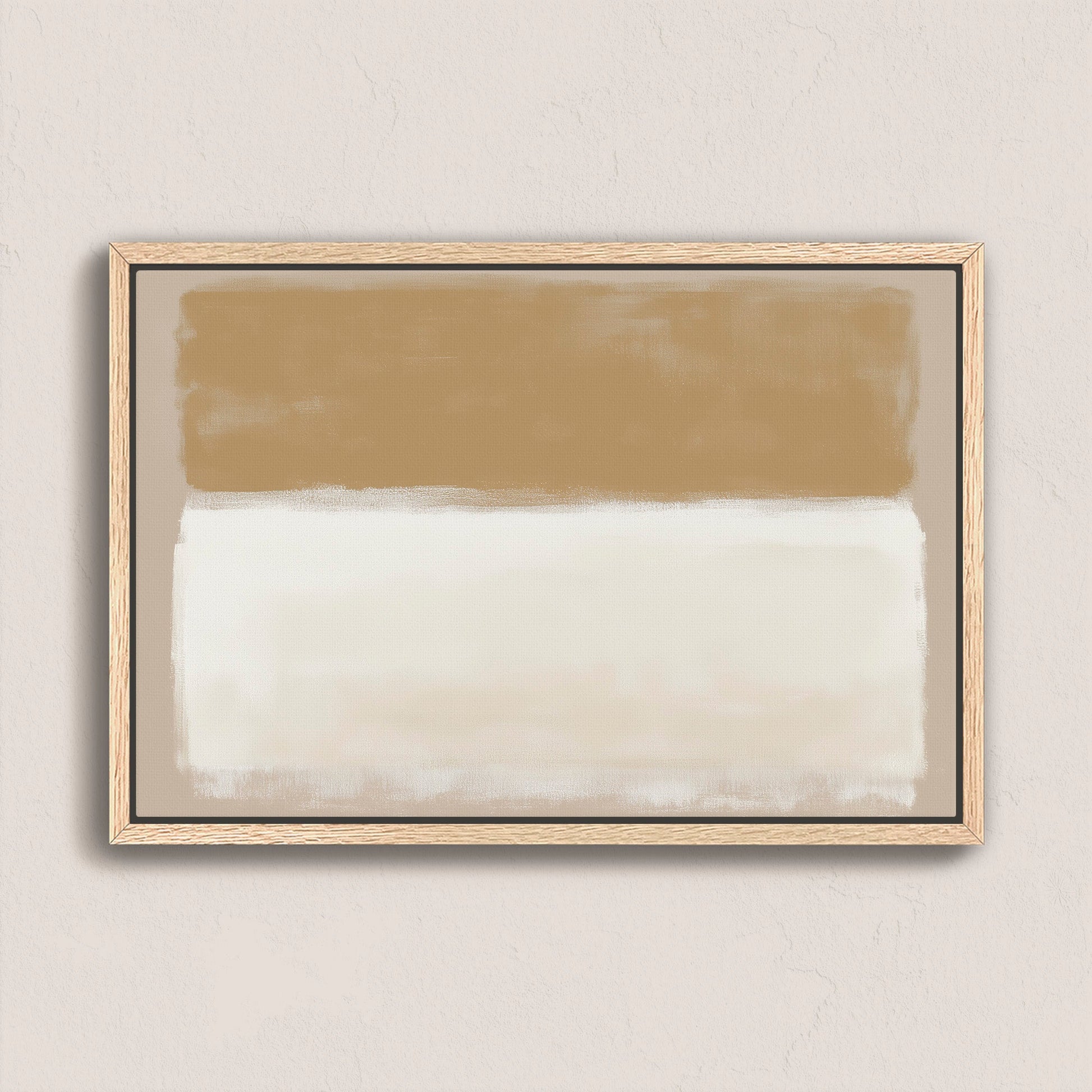 Sienna canvas print with warm golden and ivory abstract tones in a natural wood frame