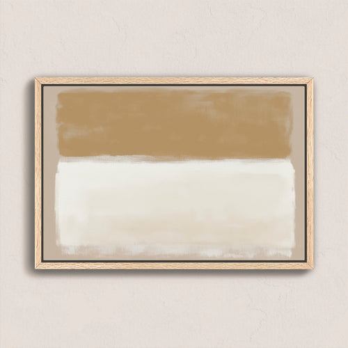 Sienna canvas print with warm golden and ivory abstract tones in a natural wood frame