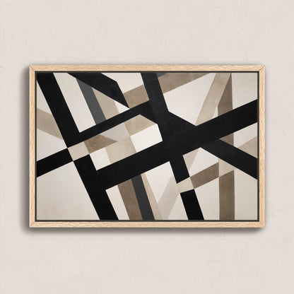 Axis Canvas Print with bold geometric lines and neutral tones in a natural wood frame, contemporary minimalist wall art