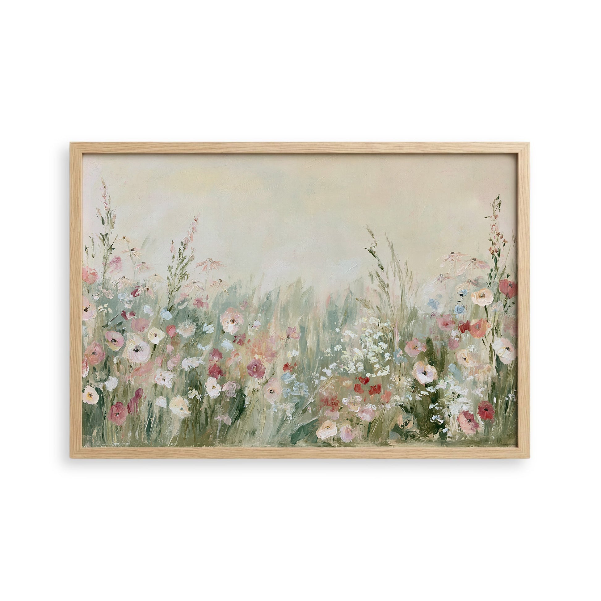 The image is a painting of a field of flowers, with a variety of colors and shapes.