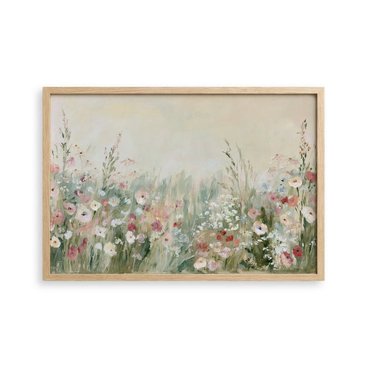 The image is a painting of a field of flowers, with a variety of colors and shapes.