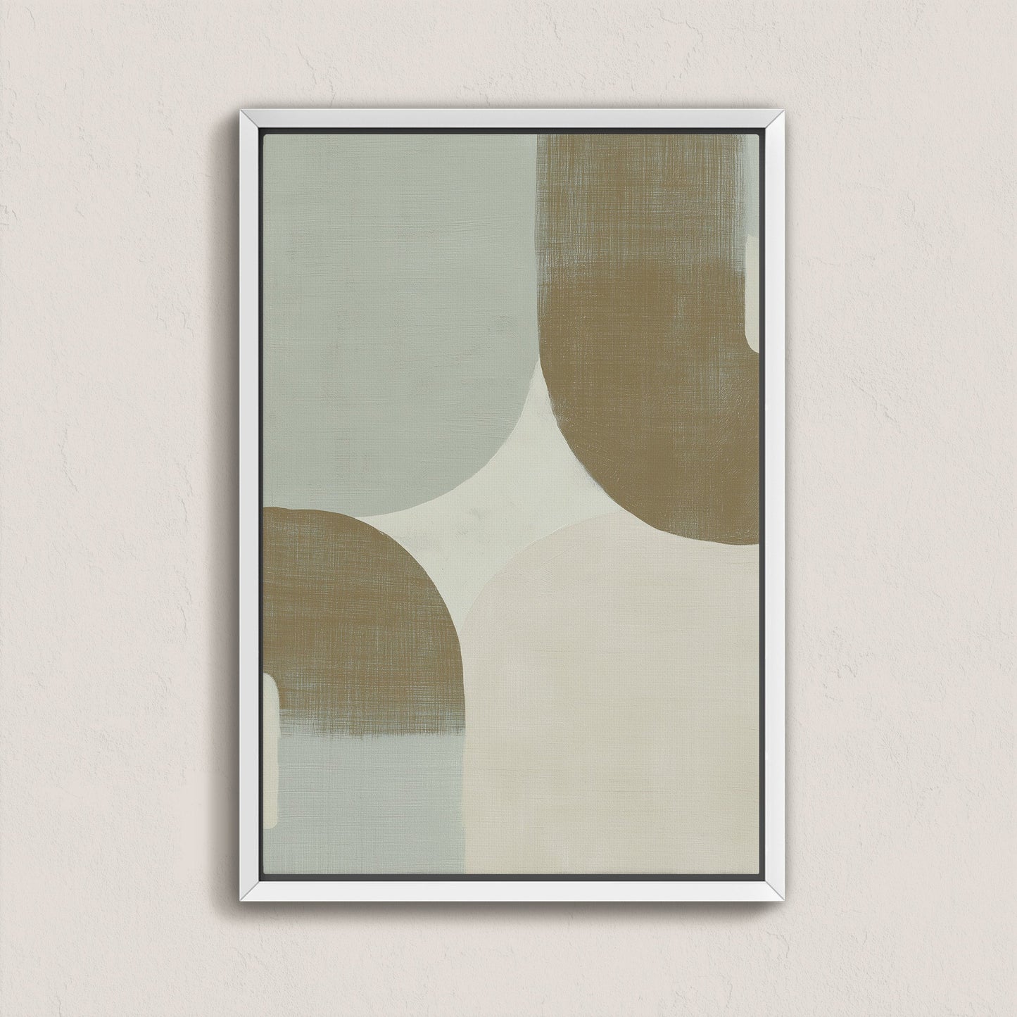 Forma Canvas Art with muted sage, ivory, and taupe geometric curves in minimalist framed canvas design
