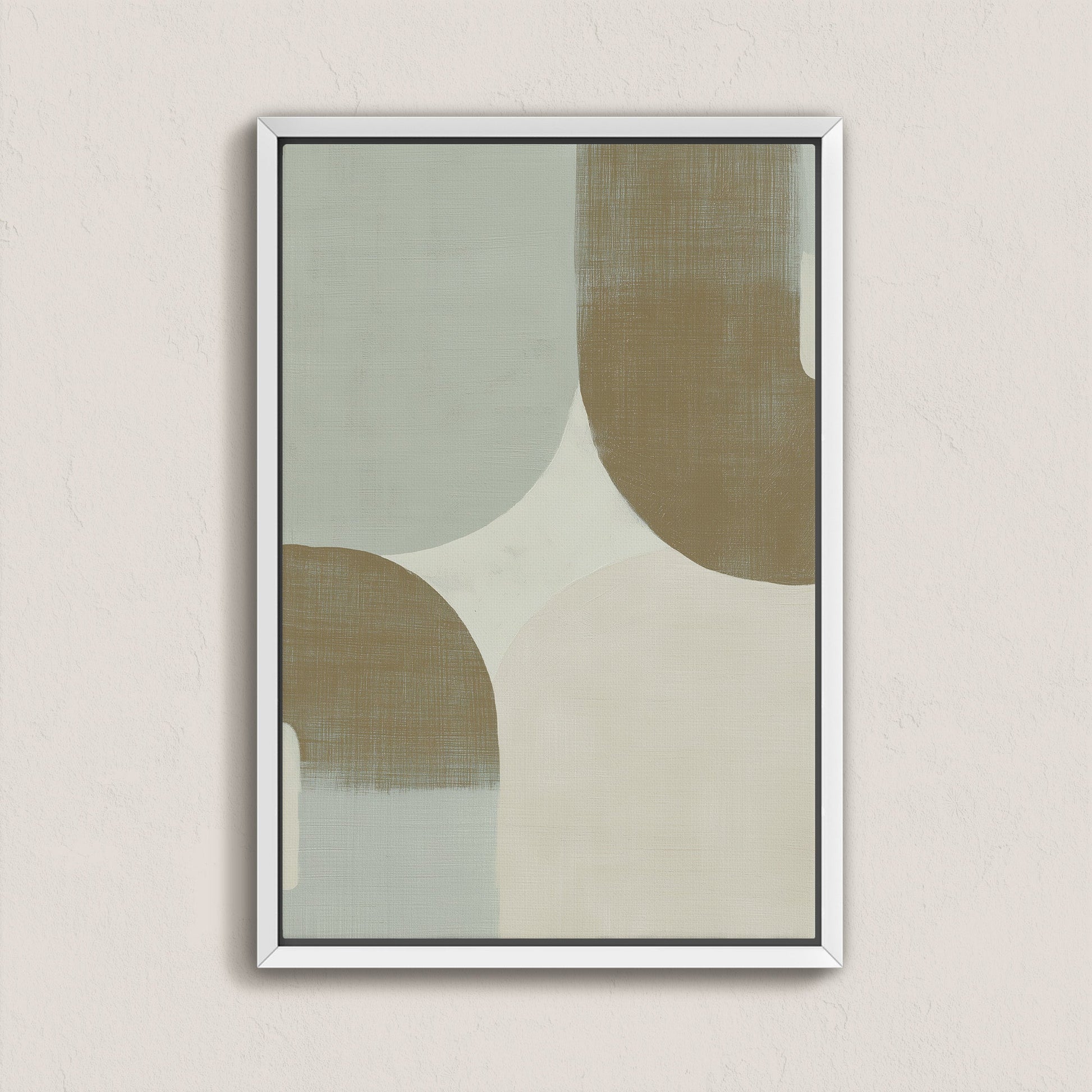 Forma Canvas Art with muted sage, ivory, and taupe geometric curves in minimalist framed canvas design