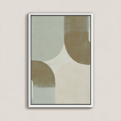Forma Canvas Art with muted sage, ivory, and taupe geometric curves in minimalist framed canvas design