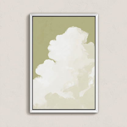 Rise Canvas Wall Art framed white with soft cloud painting on muted sage background for modern interiors