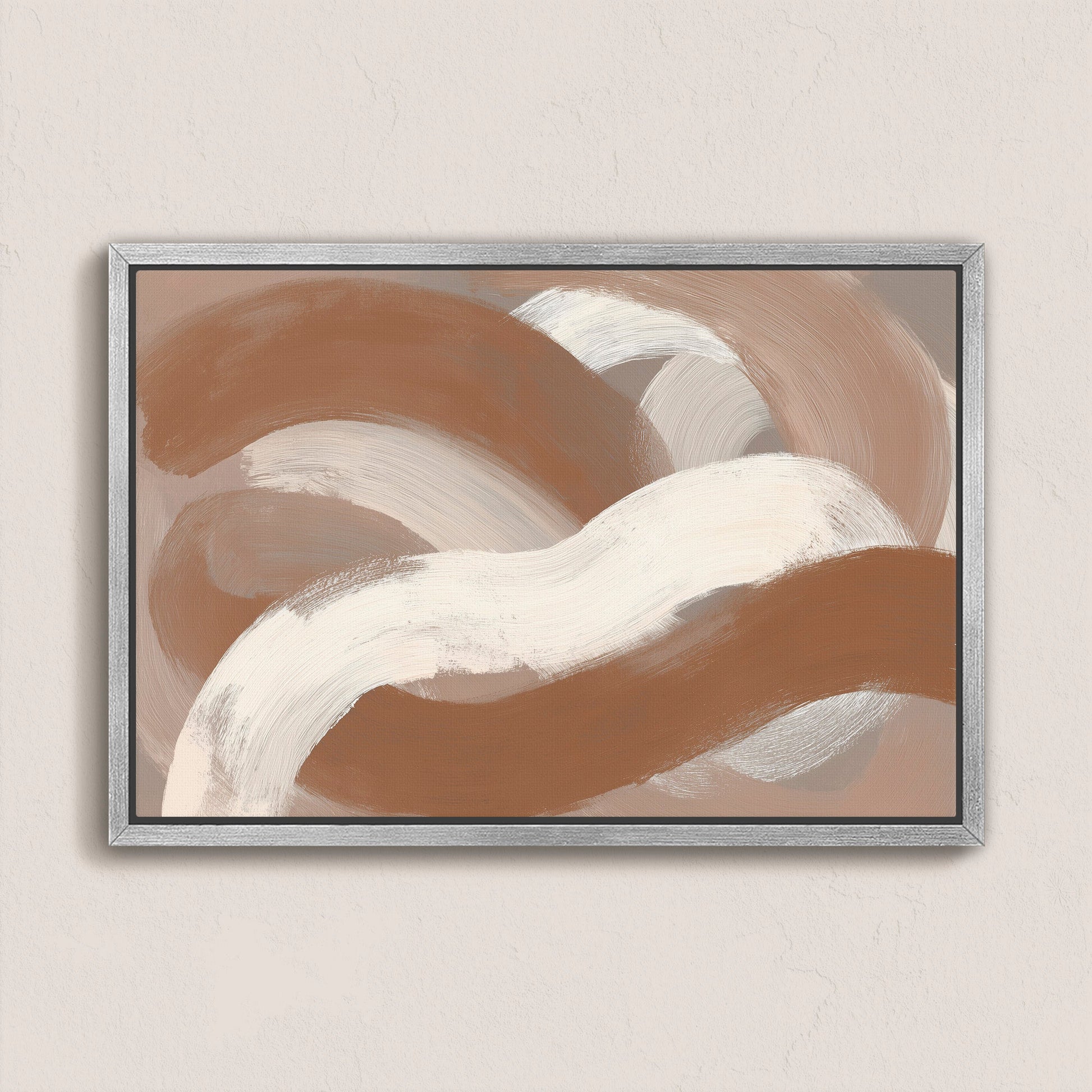 Current Canvas Print abstract brushstrokes in taupe, ivory, and sienna on archival gallery-wrapped canvas with a metal frame