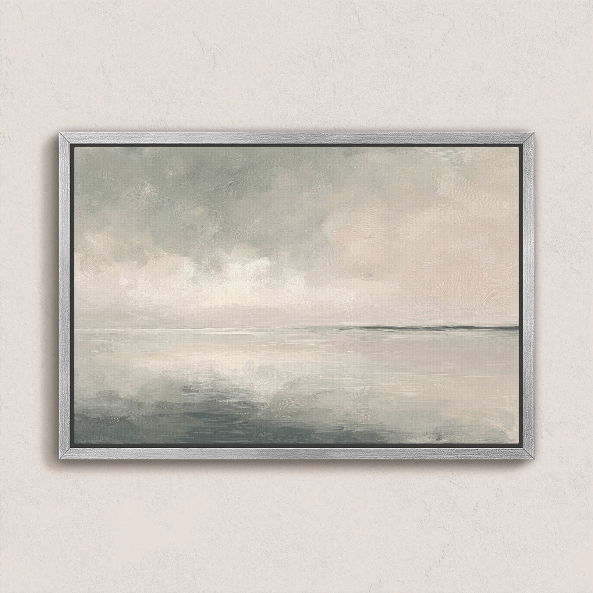 Aure Cavas Print serene sky and sea landscape in neutral tones with painterly texture on archival-grade canvas in a sleek frame