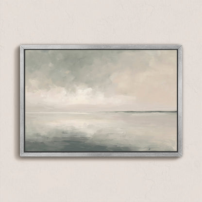 Aure Cavas Print serene sky and sea landscape in neutral tones with painterly texture on archival-grade canvas in a sleek frame