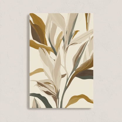 Lilt Canvas Print with earthy gold, taupe, and sage botanical leaves on archival-grade gallery wrapped canvas