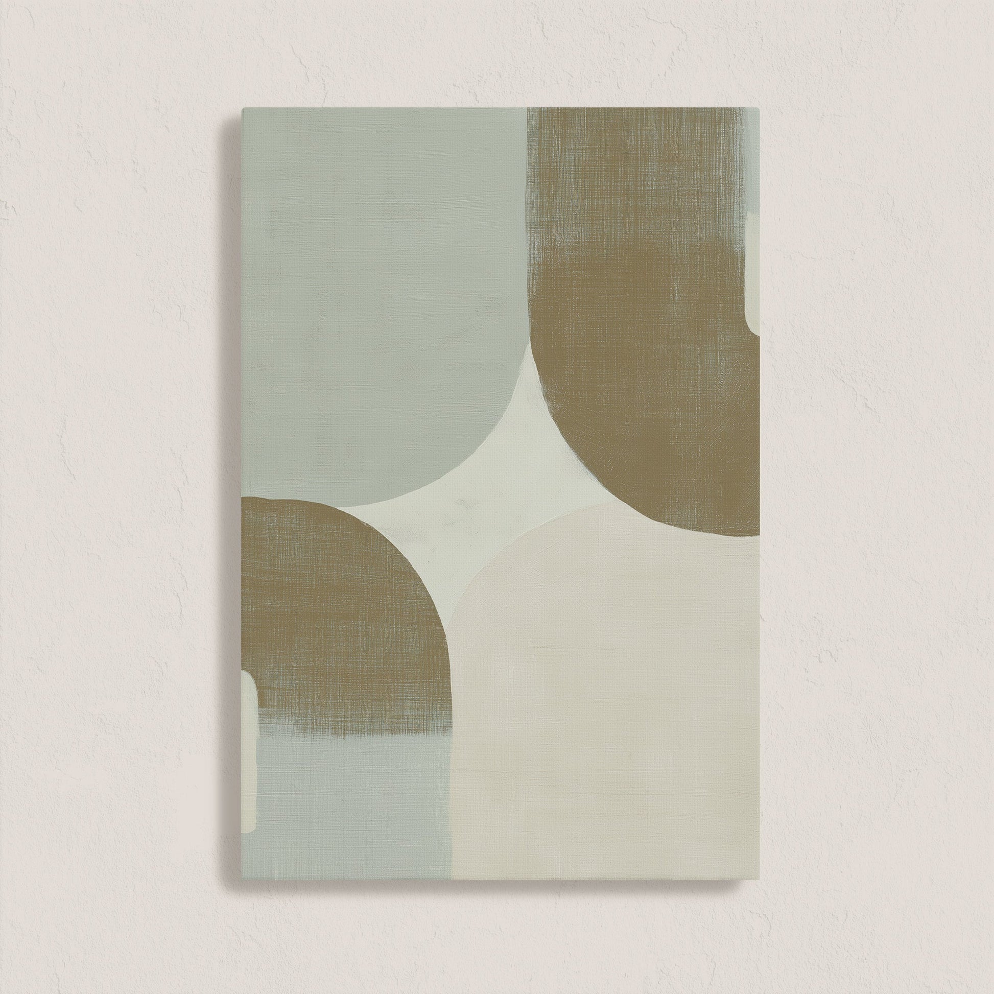 Forma Canvas Art with overlapping sage, ivory, and taupe curves in a minimalist geometric design on archival-grade canvas.