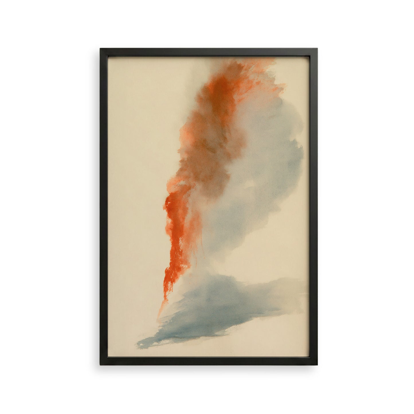 The image is a framed abstract painting with a large, vibrant orange and red color gradient.