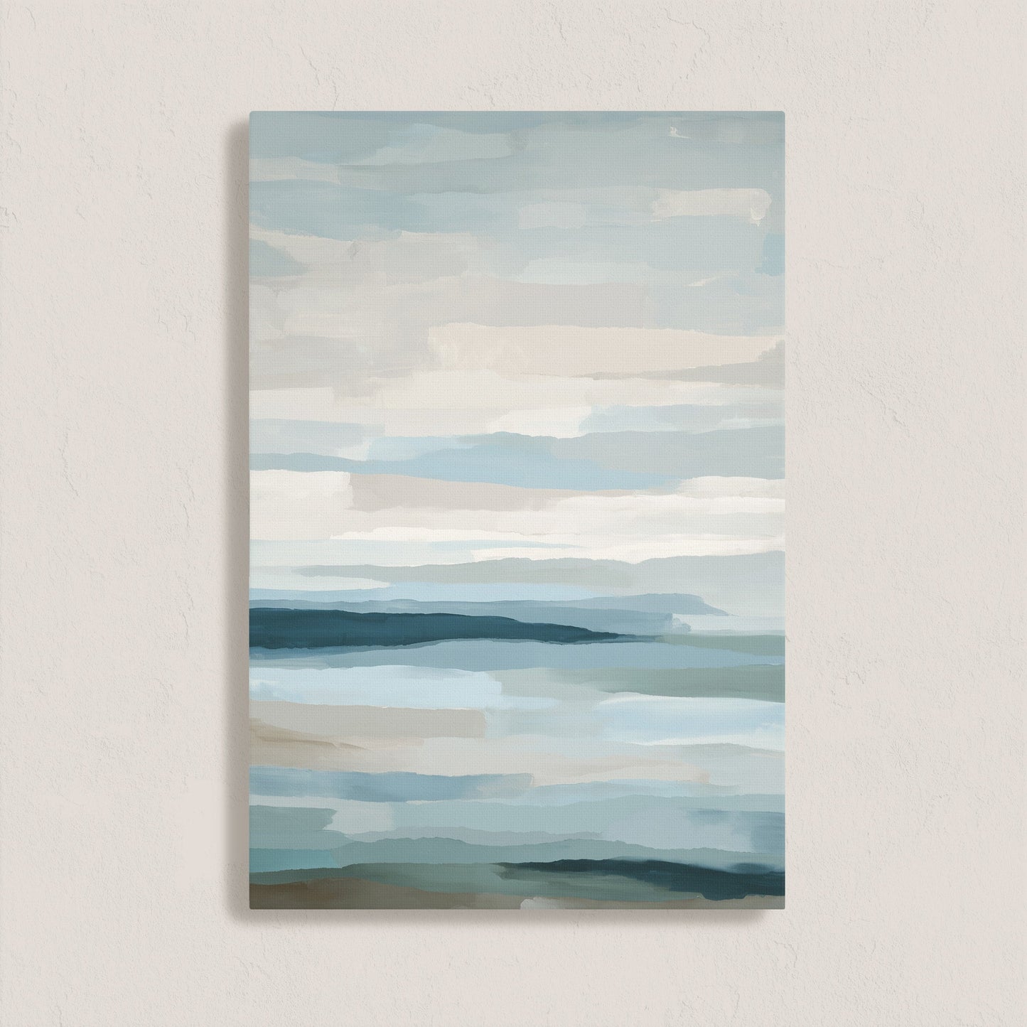 Lapse Canvas Print with soft blue, ivory, and sand tones depicting sea and sky serenity on archival-grade canvas.