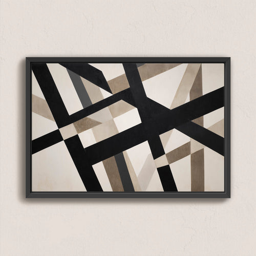 Axis Canvas Print with bold geometric lines in neutral tones, framed in black for contemporary minimalist decor