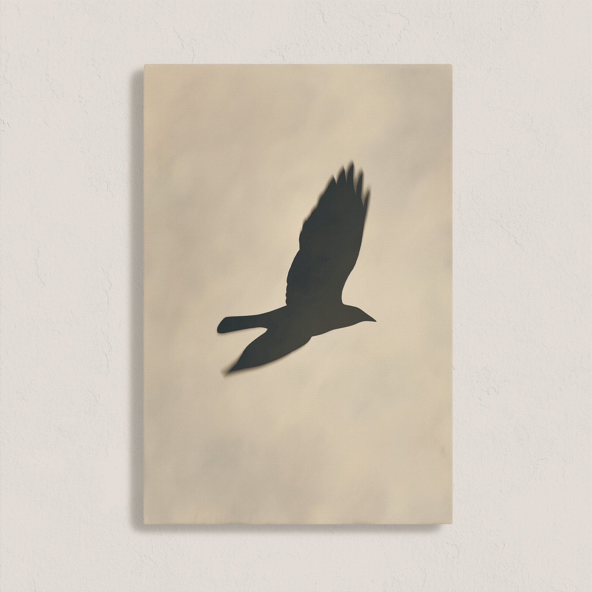 Soar Canvas Print showing silhouette of a bird in flight against soft neutral background on archival-grade canvas