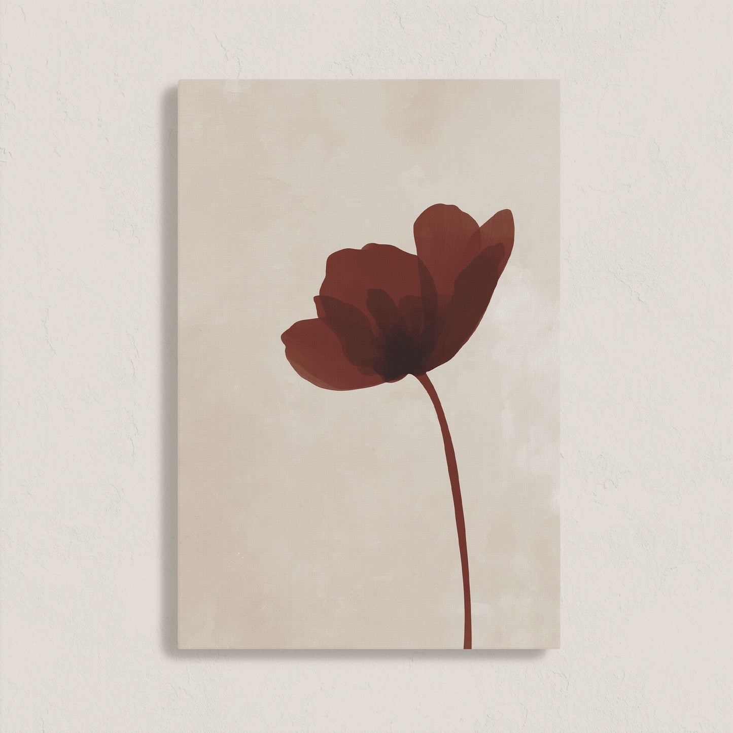 Minimalist burgundy flower stem on neutral background Stem Canvas Print