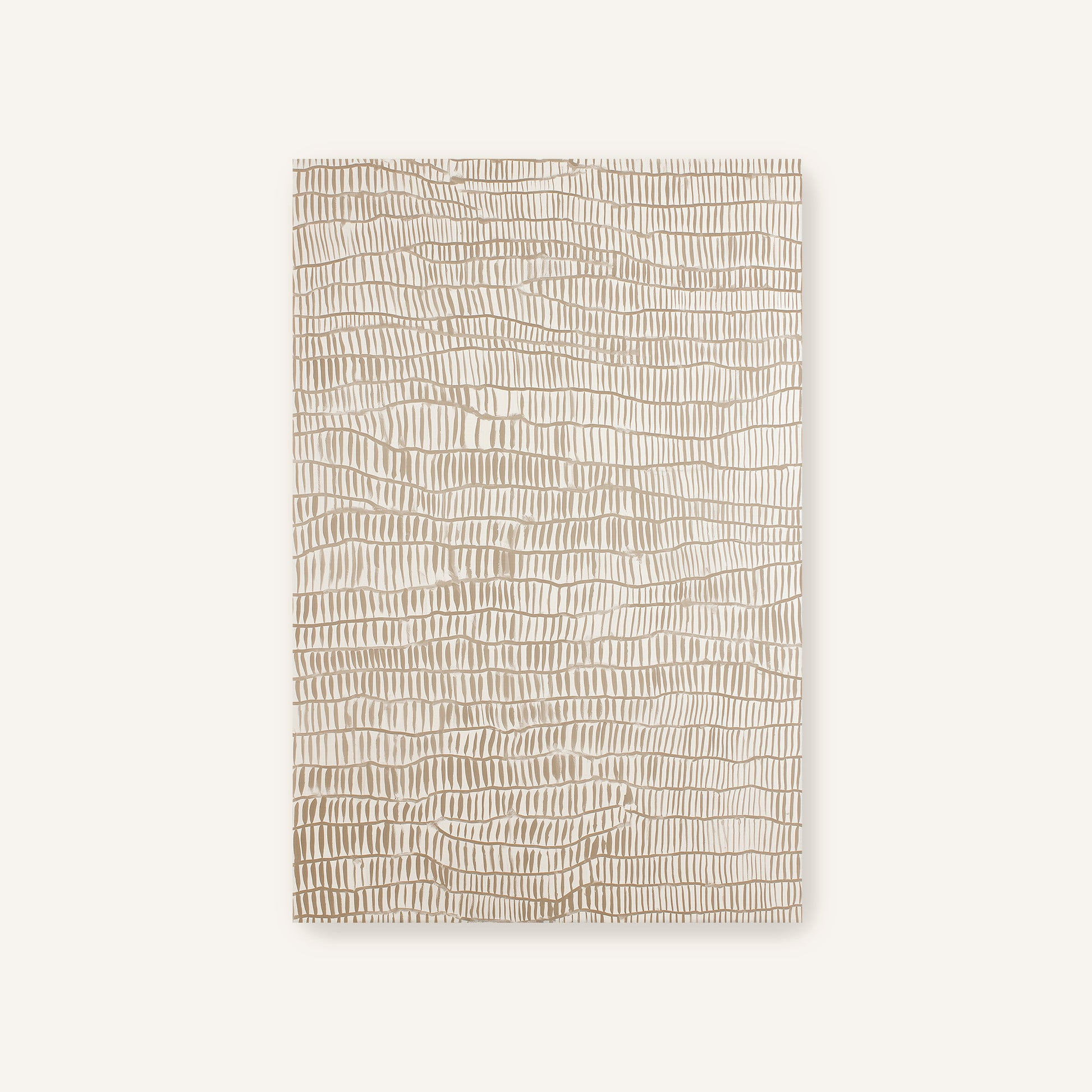 a square-shaped object with a repeating pattern of lines and dots in a light brown color.