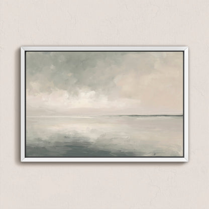Aure Cavas Print serene sky and sea canvas with gentle neutral tones in white frame