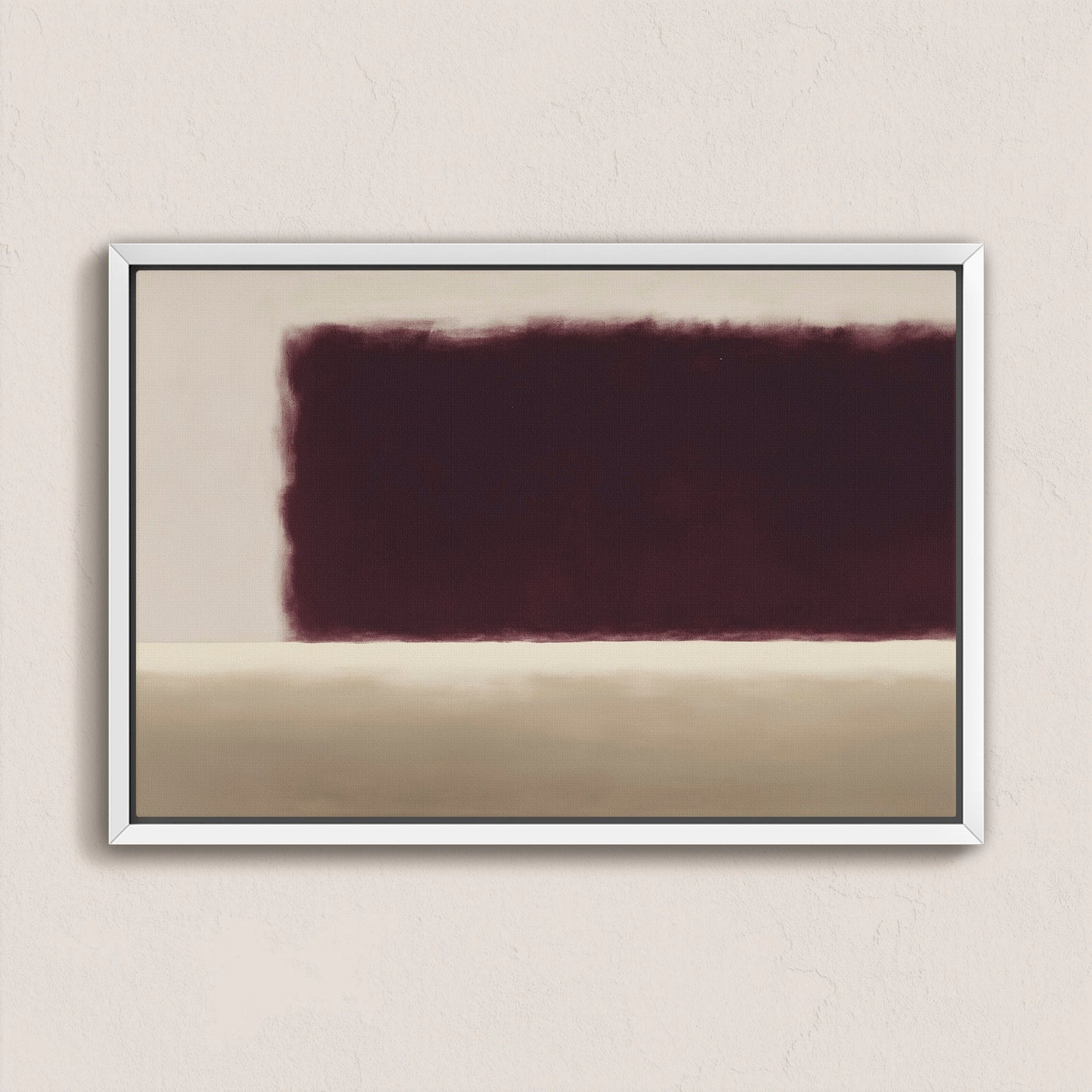 Threshold Canvas Wall Art featuring deep burgundy and soft ivory abstract design with blurred edges in a minimalist white frame