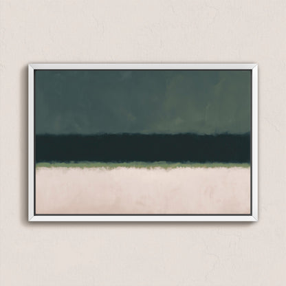 Shade Canvas Print featuring deep olive and soft neutral tones in a minimalist, nature-inspired design with a white frame.