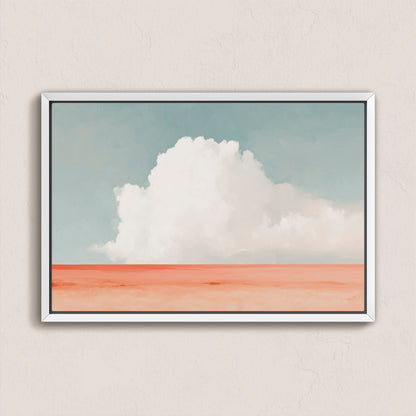 Aurea Canvas Wall Art with white cloud over coral desert and soft blue sky in minimalist frame