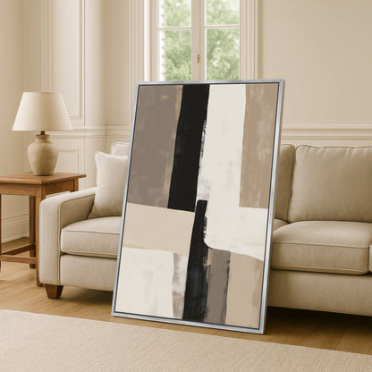 Abstract Align Canvas Print with layered neutral tones in modern living room setting
