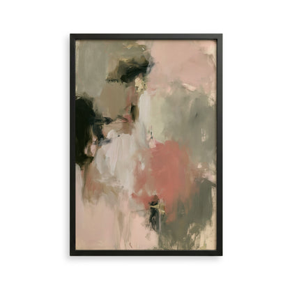 The image is an abstract painting with a mix of pink, green, and black colors.