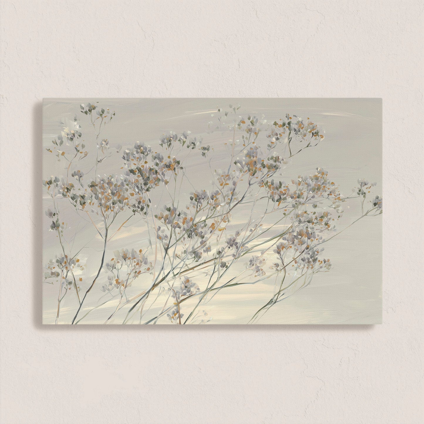 Soft wildflowers in muted colors on archival-quality canvas breeze wall art for serene interiors