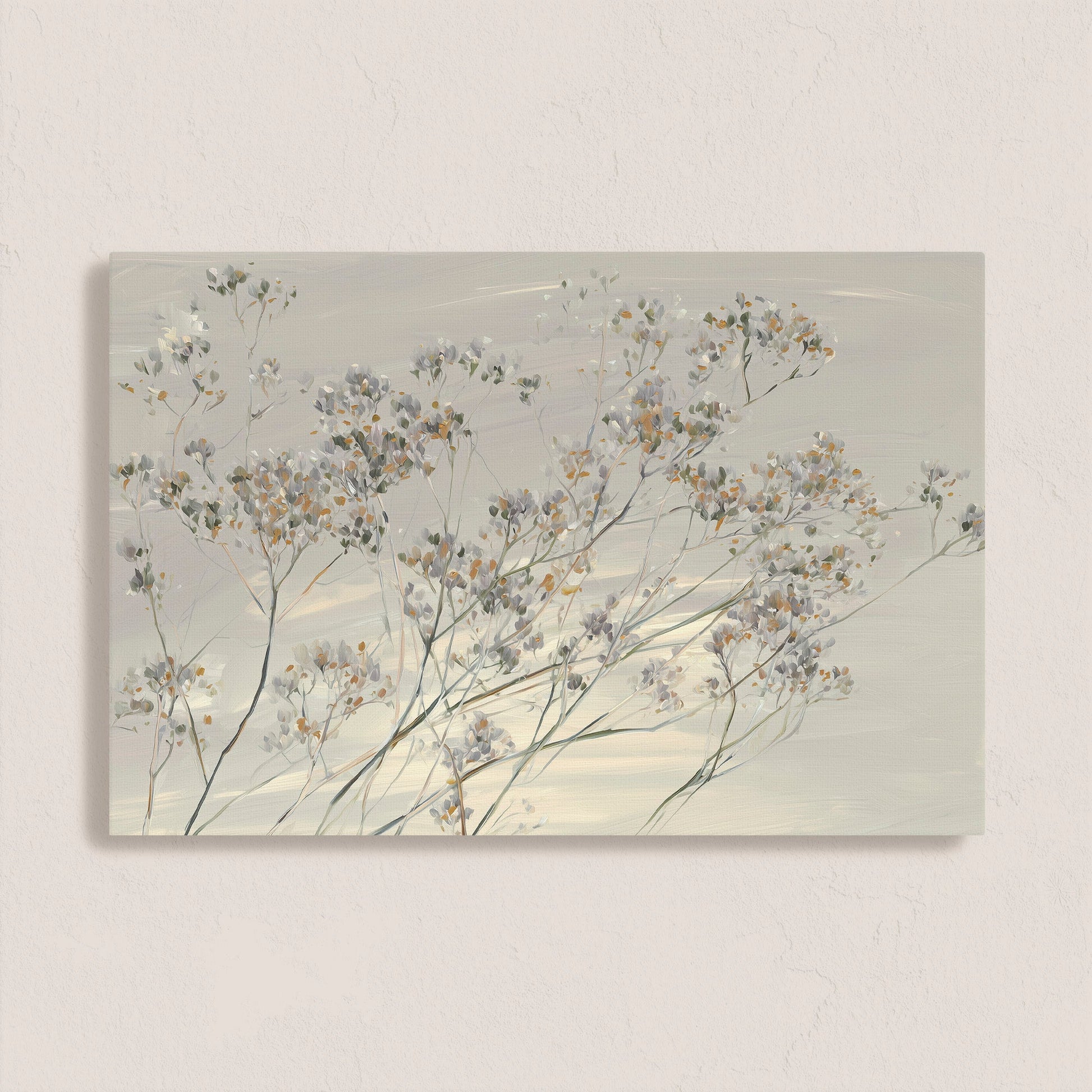 Soft wildflowers in muted colors on archival-quality canvas breeze wall art for serene interiors