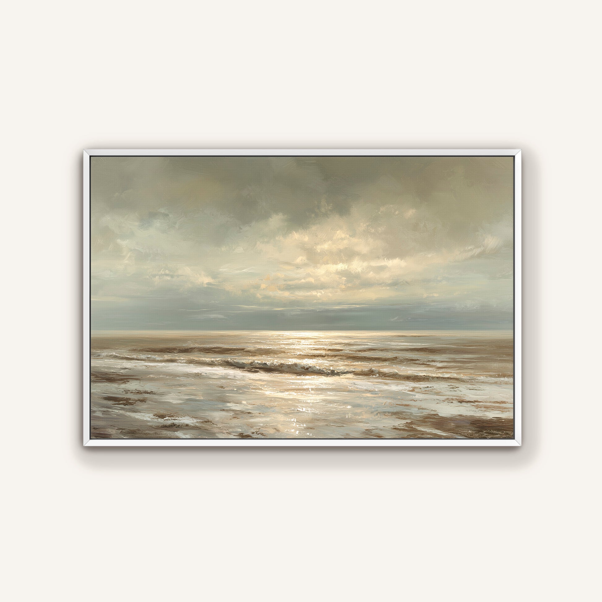 a serene ocean scene with a cloudy sky and a calm, reflective surface.