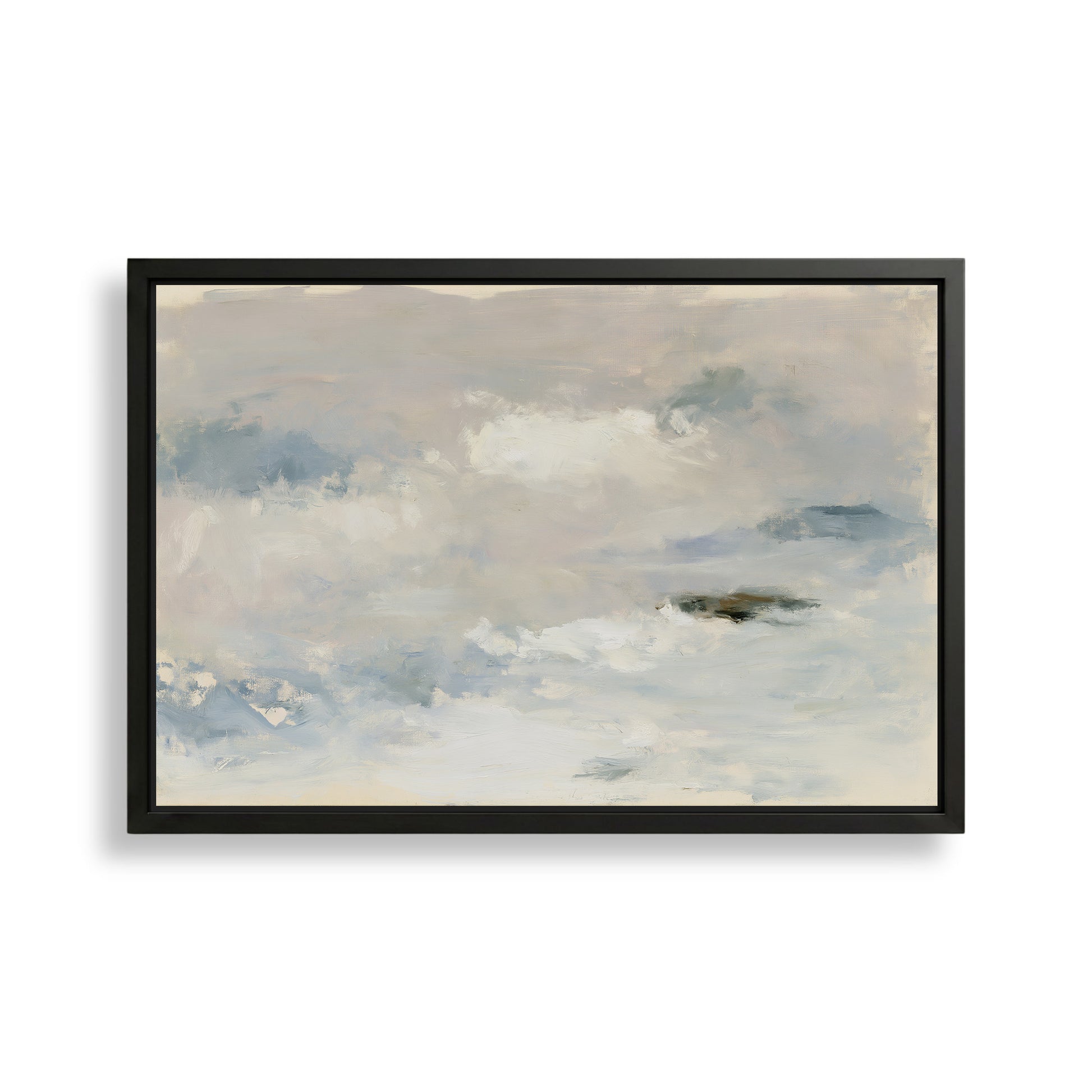 The image is a framed abstract painting depicting a cloudy sky with a sense of tranquility and serenity.