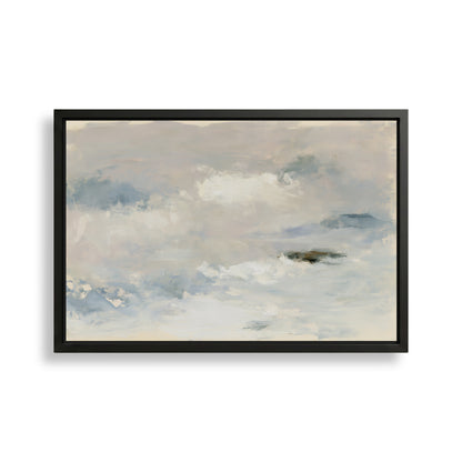 The image is a framed abstract painting depicting a cloudy sky with a sense of tranquility and serenity.