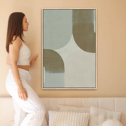 Modern Forma Canvas Art with gentle curves and muted sage, ivory, and taupe tones in a natural frame, ideal for minimalist interiors