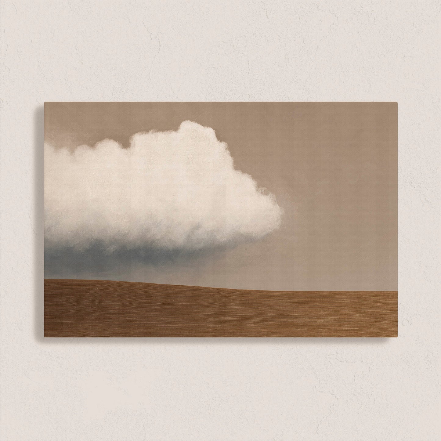 Aerie canvas print showing minimalist landscape with a single cloud above taupe earth horizon in warm tones
