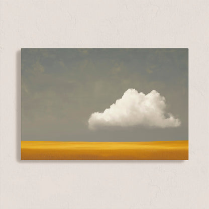 Mellow Canvas Print showing a white cloud over a golden plain with a muted gray sky, minimalist and peaceful wall art.