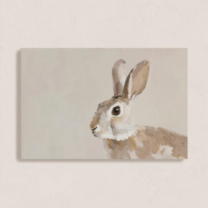 Clover Canvas Print depicting a serene rabbit in neutral tones with painterly texture on archival-grade canvas.