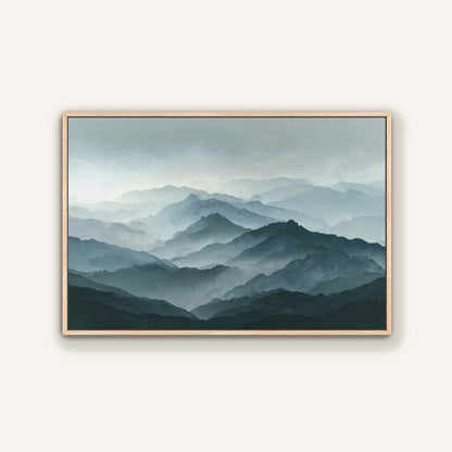 a breathtaking view of a mountainous landscape, with a hazy, misty atmosphere that creates a sense of depth and distance. The mountains appear to be covered in a dark gray color, with some areas appearing lighter, possibly due to the reflection of the hazy sky. The overall scene is serene and captivating, showcasing the beauty of nature.