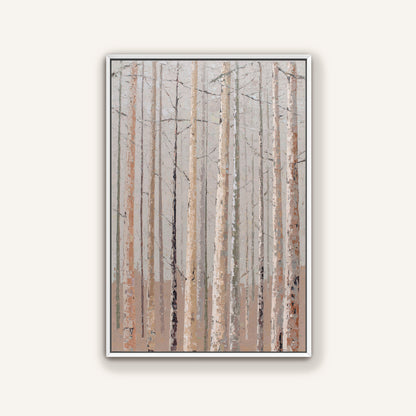 The image is a painting of a forest with tall trees, depicting a serene and natural landscape.