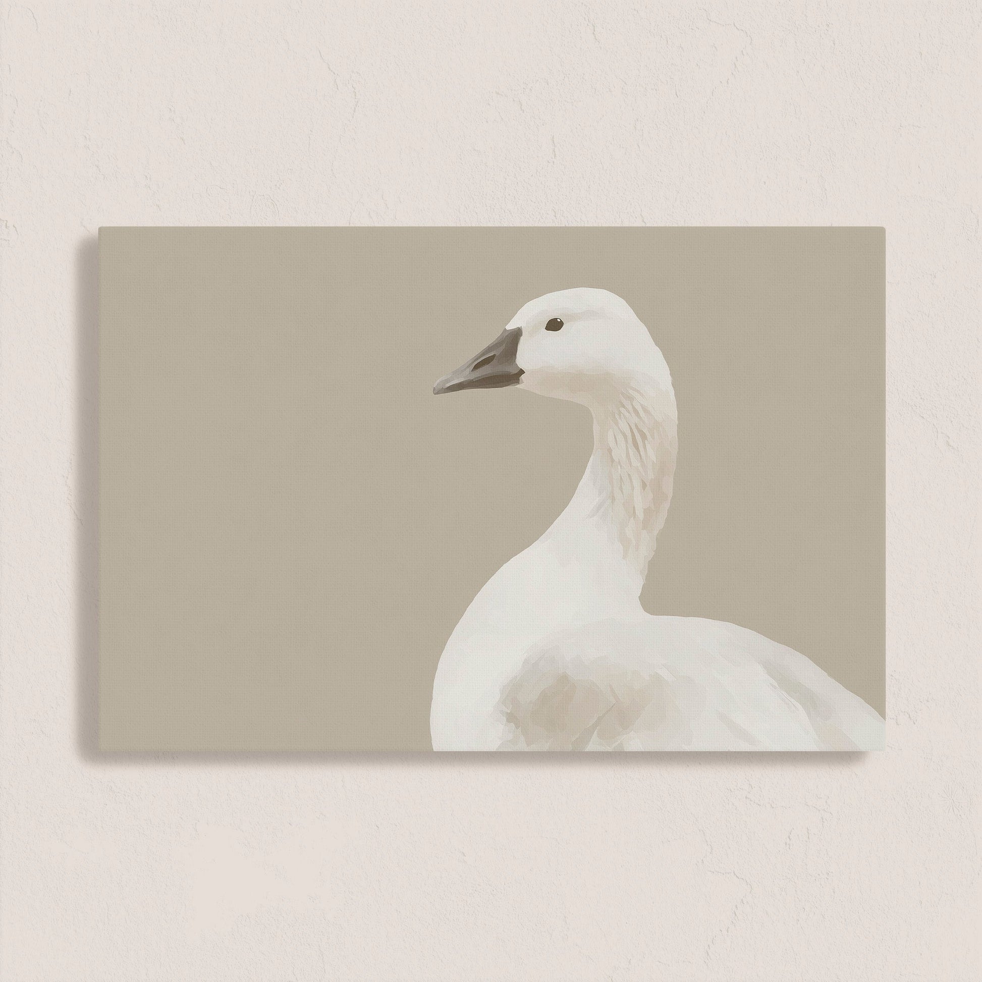 Grace Canvas Print featuring a serene white bird in soft cream and beige tones on a minimalist beige background.