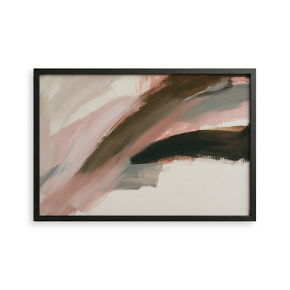 The image is an abstract painting with a mix of pink, brown, and black colors.