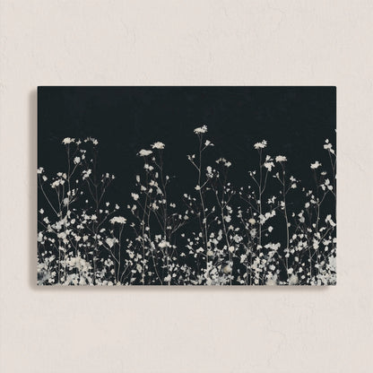 Noiré Canvas Wall Art with delicate white florals on deep charcoal background for modern interiors
