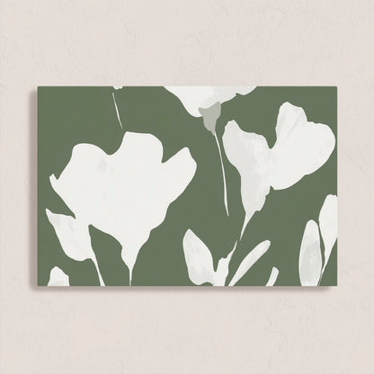 Verdal canvas print with ivory floral silhouettes on muted olive background for modern boho interiors