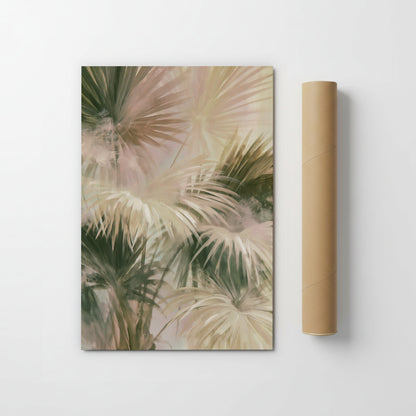 a painting of palm leaves on a white background.
