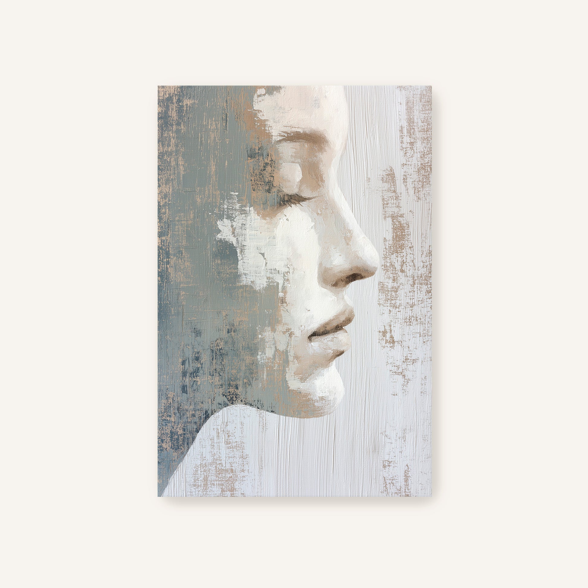 The image is a painting of a woman's face, depicting her profile in profile.